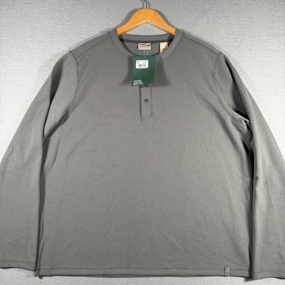 LL Bean Mountainside Micro Waffle Henley Platinum‎ Grey Mens XL 525959 NEW